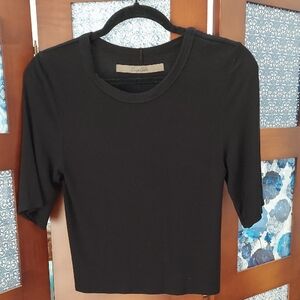 Enza Costa Tee, Black, Ribbed, Silk, Short Sleeves